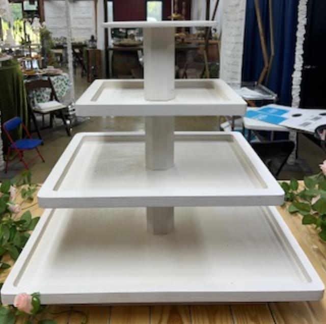 Where to rent TRAY, TIERED 4 SQUARE WOOD WHITE in White Oak TX